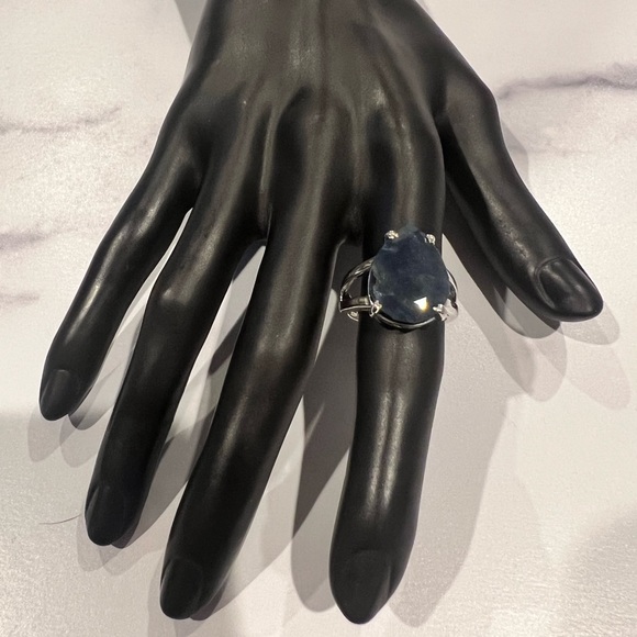 11.00ct Pear Shape Blue Sapphire Rhodium Over Sterling Silver Ring - Size 8 - Picture 5 of 7